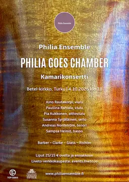 Philia Goes Chamber – Philia Ensemblen kamarimusiikkikonsertti – Musiikkiyhdistys Philia Ensemble ry, Turku