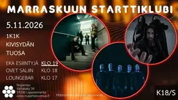 Marraskuun starttiklubi: 1k1k, Kivisydän, Tuosa – Nuijamies, Lappeenranta