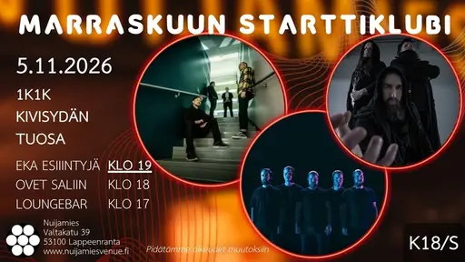 Marraskuun starttiklubi: 1k1k, Kivisydän, Tuosa – Nuijamies, Lappeenranta