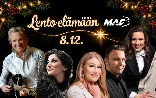 LENTO ELÄMÄÄN -konsertti – Pepe Willberg, Etni Khan, Kristiina Brask, Ossi Jauhiainen, Ida Elina, MAF Suomi 50 – Konserttitalo Mikaeli, Mikkeli