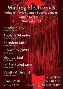/ Wailing Electronics – Refugee Advice Centre benefit concert – Äänen Lumo / Toinen Kerros, Helsinki