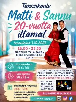 Iltamat Kulttuuritalo Fannyssa. Tanssikoulu Matti & Sannu 20V. – Saaristoravintola Ukkokari, Vaasa