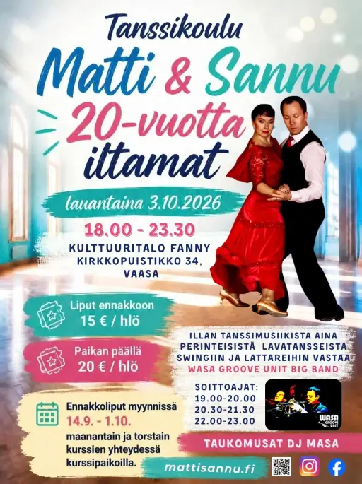 Iltamat Kulttuuritalo Fannyssa. Tanssikoulu Matti & Sannu 20V. – Saaristoravintola Ukkokari, Vaasa